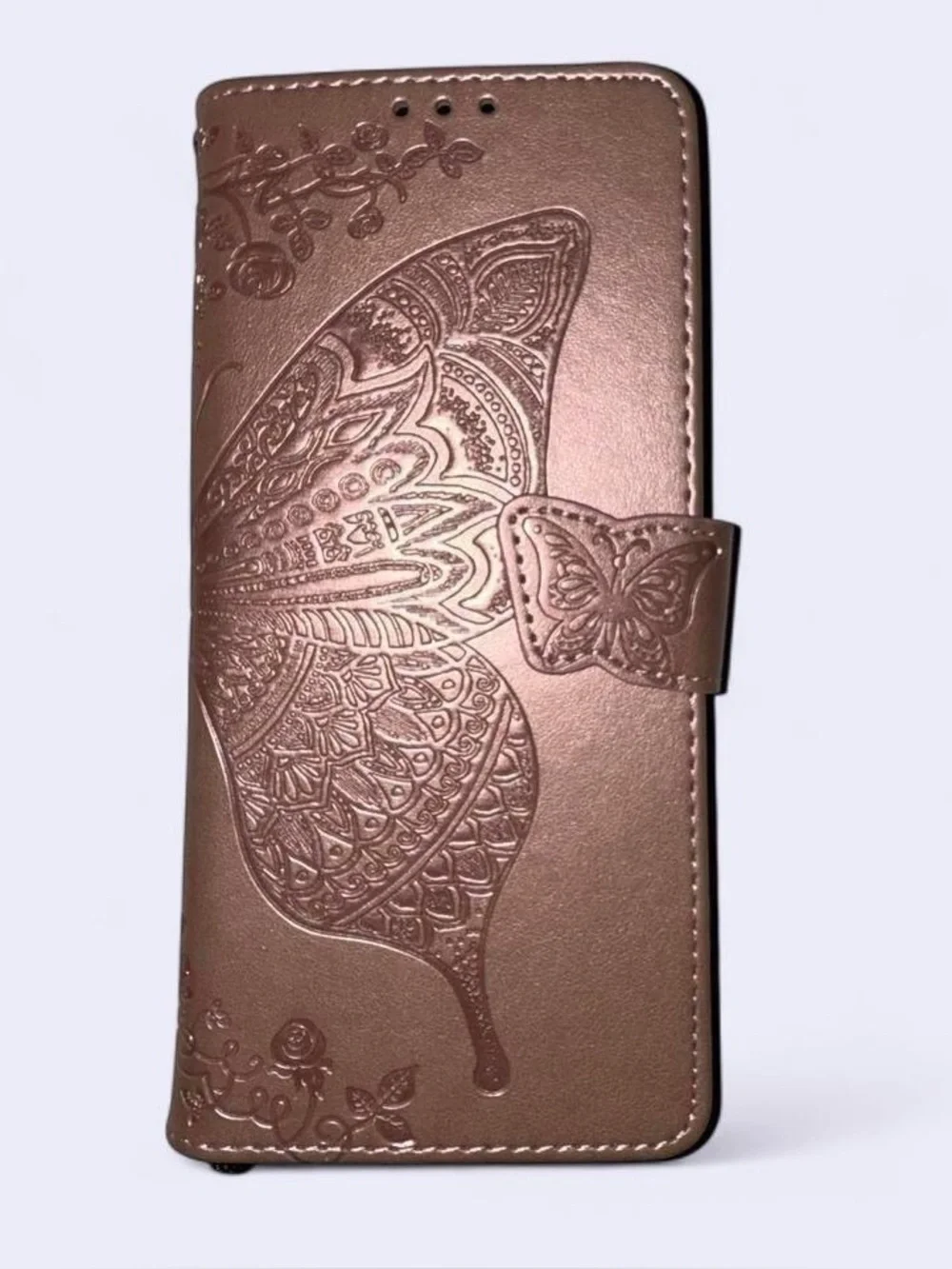 Samsung 11 Butterfly-Embossed Rose Gold Wallet Phone Case - Women Accessories